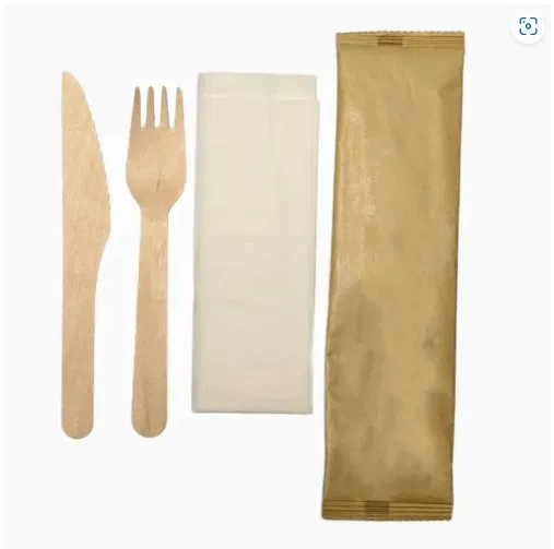 3 in 1 Wooden Cutlery Set - Fork, Knife and Napkin (20x50's)