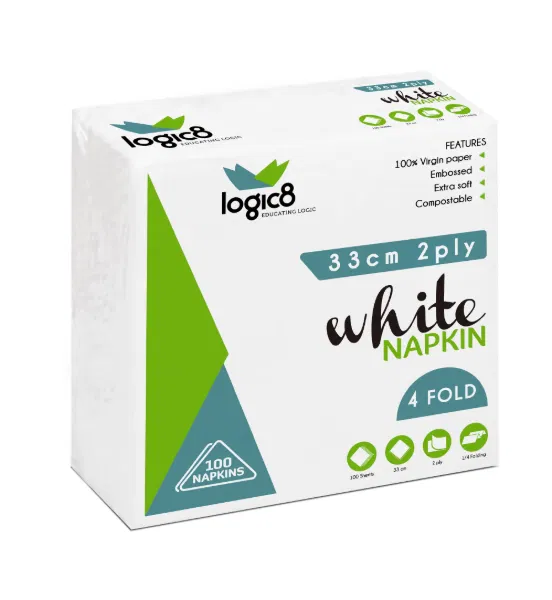 Logic8 33cm 2ply 4fold White Lunch Napkin (20x100)