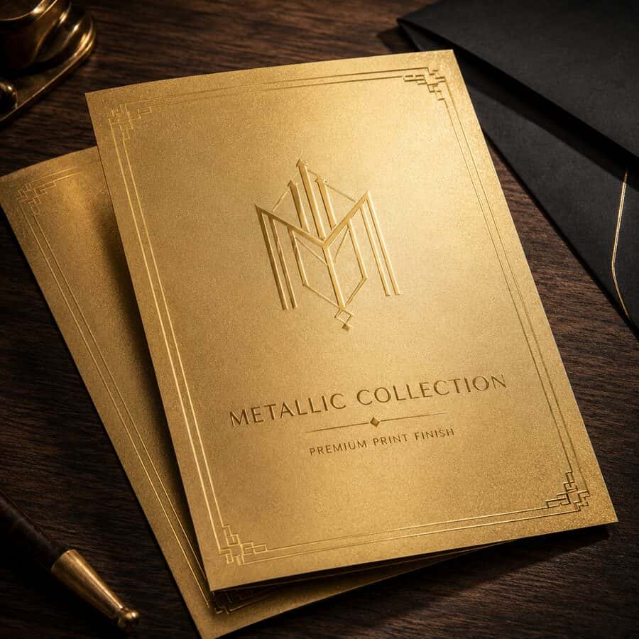 Metallic gold printed leaflet